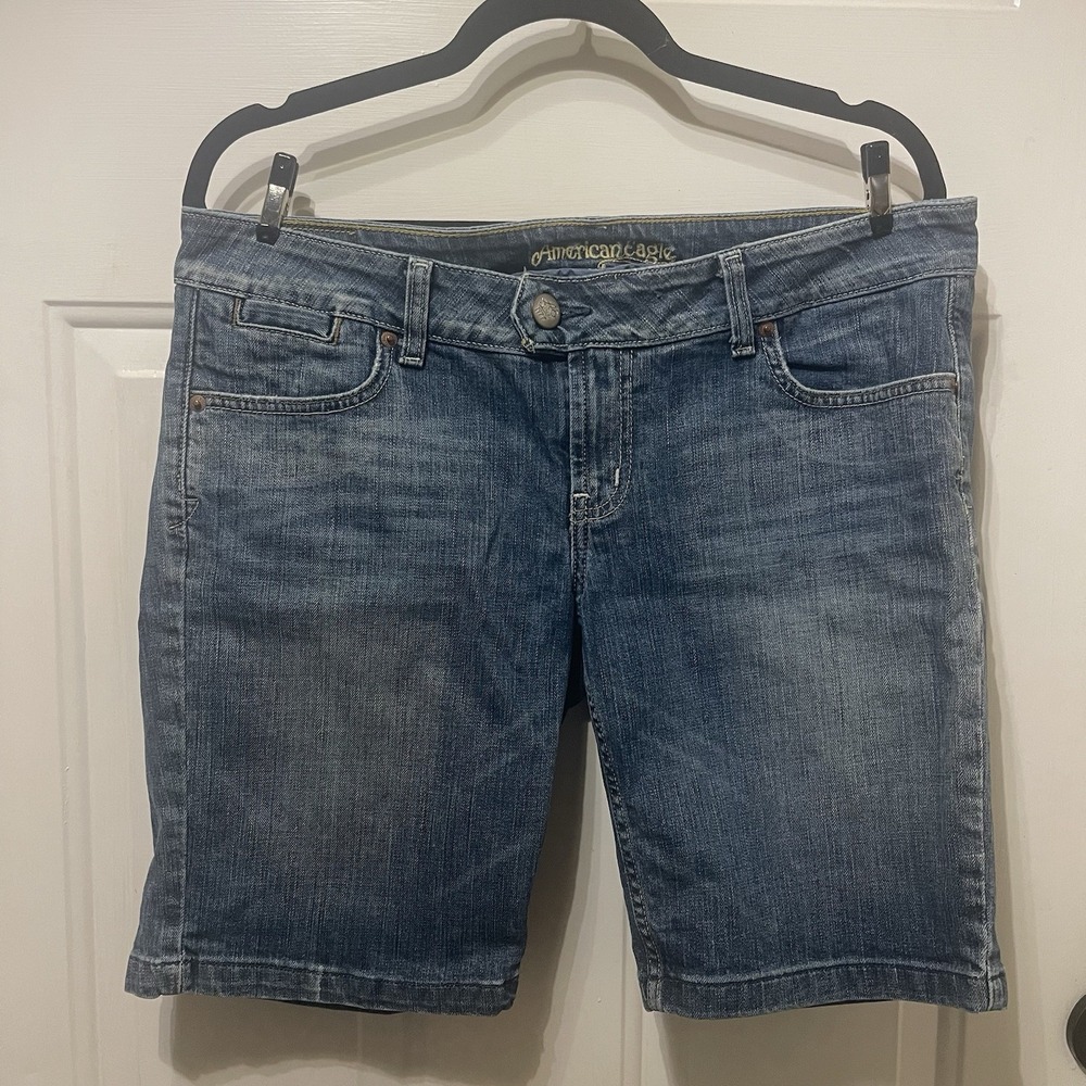 American Eagle Womens Blue Wash Denim Midi Jean Shorts, US 12